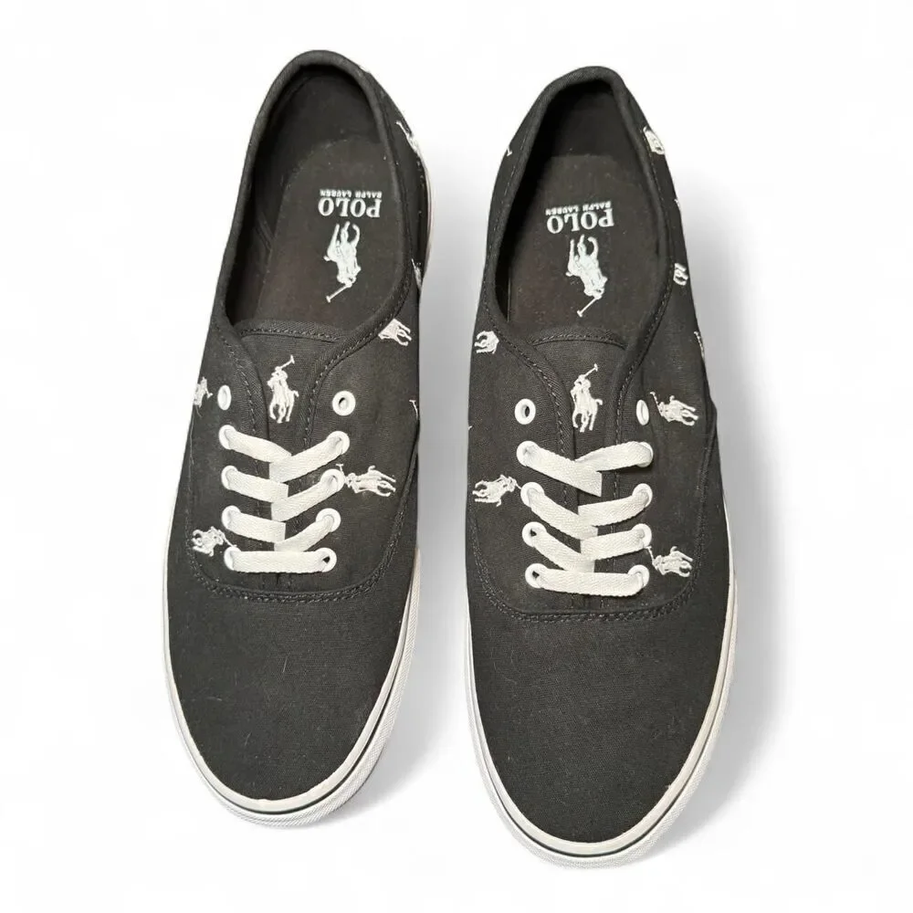 Polo Ralph Lauren Men’s Keaton Allover Pony black/white Canvas Sneakers Sz 11.5